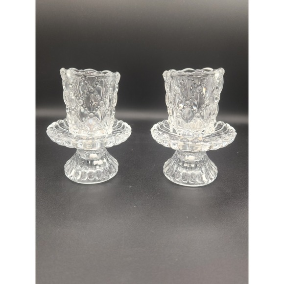 Partylite P9246 Quilted Crystal Glass Votive Candle Holder Pair w/Box - Picture 2 of 6